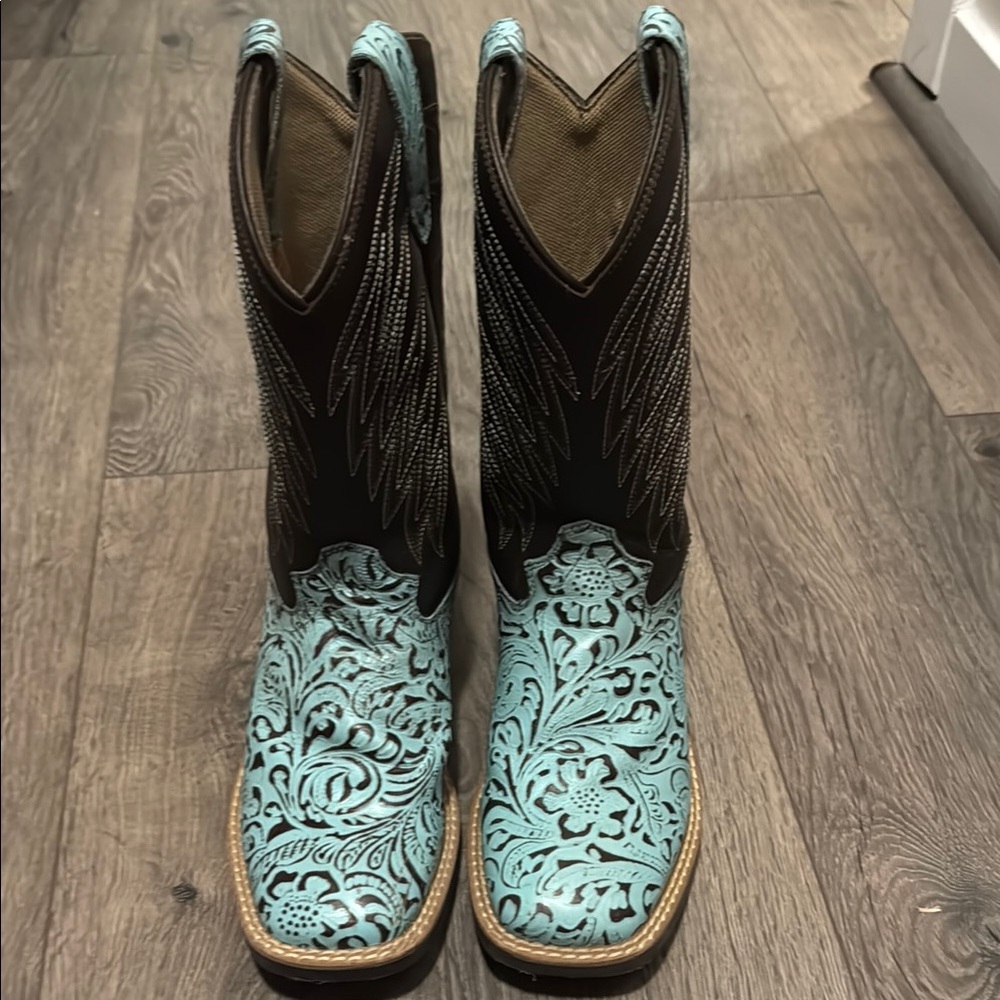 Girls Turquoise and Brown Western Boots